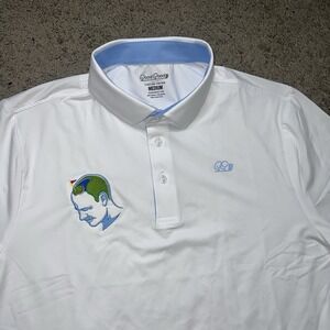 Good Good Polo Shirt Mens M White Performance Golf On My Mind Embroidery